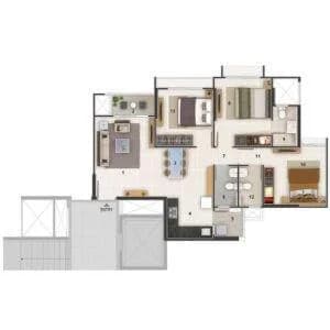 Floor Plan 3 BHK-1200 Sq.ft.