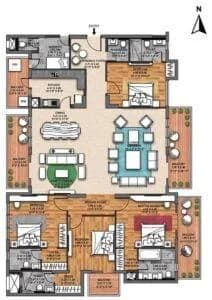 Floor Plan 4 BHK-1600 Sq.ft.